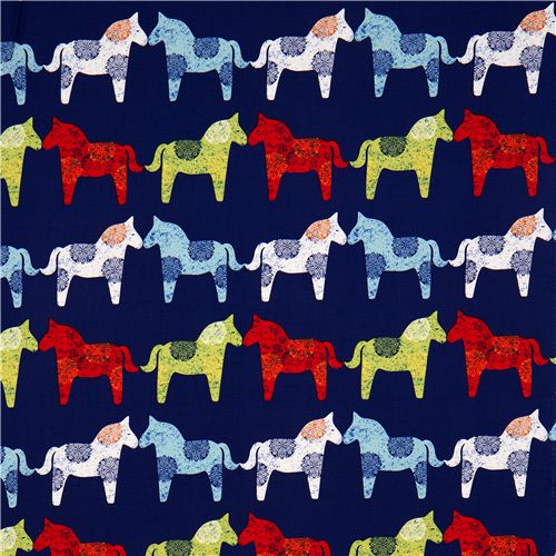 dark blue Michael Miller fabric Wooden horses 2