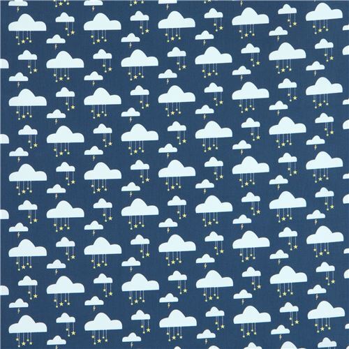 Fat Quarter (50 x 56 cm) - Tela azul oscuro con nube dorado met�lico de Michael Miller Swinging on a 2