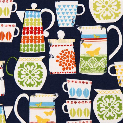 dark blue Michael Miller fabric cups and pots 1