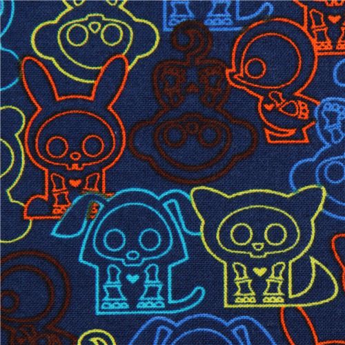 dark blue Skelanimals animal skeleton fabric from the USA Fabric
