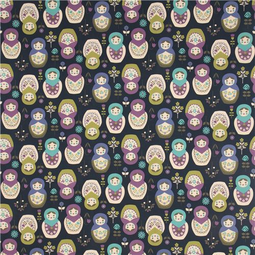 Tissu Kokka bleu foncé, grandes poupées Matriochkas 0