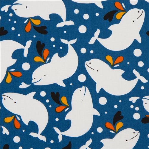 Tela animales azul oscuro con delfines de Robert Kaufman USA Tela