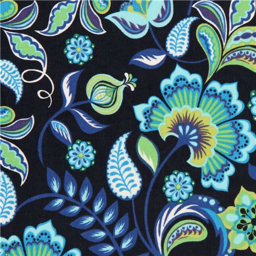 Tissu en velours Robert Kaufman bleu foncé à fleurs Tissu