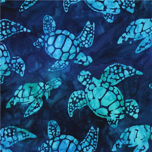 Tissu Robert Kaufman teinté/Batik bleu-vert foncé, tortues, Totally Tropical Tissu