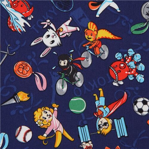 Olympic Sports Cartoon Animals Fabric