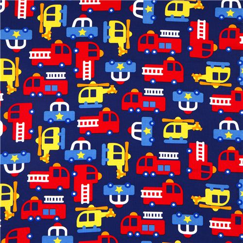 dark blue rescue vehicles fabric by Timeless Treasures USA 2