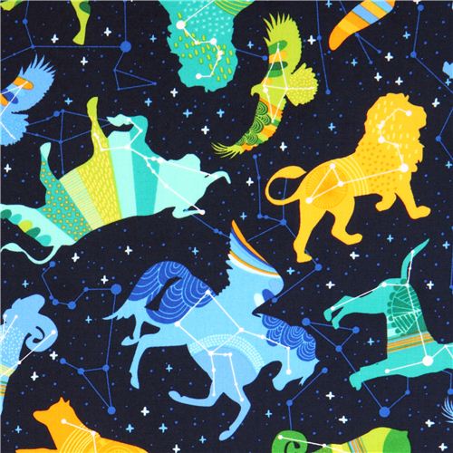 Tissu bleu fonc, constellation d'toiles, zodiaque Night Sky par Robert Kaufman Tissu