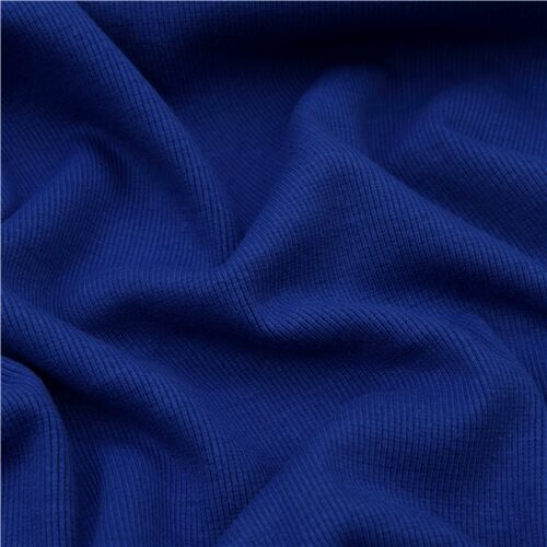 Tela lisa de punto canalé tubular azul eléctrico oscuro para elásticos y puños Tela