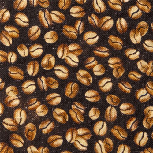 Tissu en coton marron foncé avec des grains de café Tissu