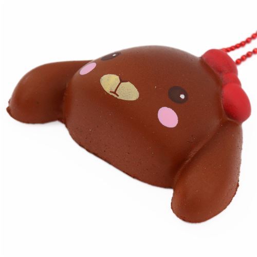Squishy Amuse marron fonc� en forme de pain bun repr�sentant une t�te de lapin 2