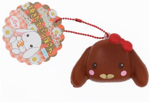 Squishy Amuse marron fonc� en forme de pain bun repr�sentant une t�te de lapin 3