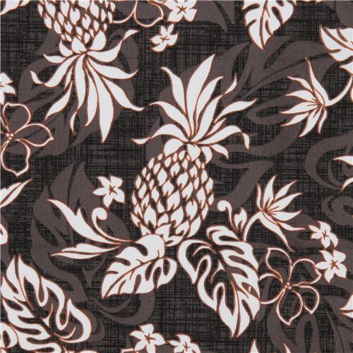 Dunkelbraungrauer Stoff mit Ananas von Robert Kaufman Stoff