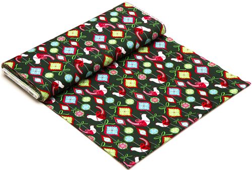 dark green Robert Kaufman Christmas fabric ornaments bird 3