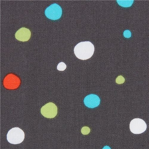 Tela gris oscuro con lunares de colores Tela