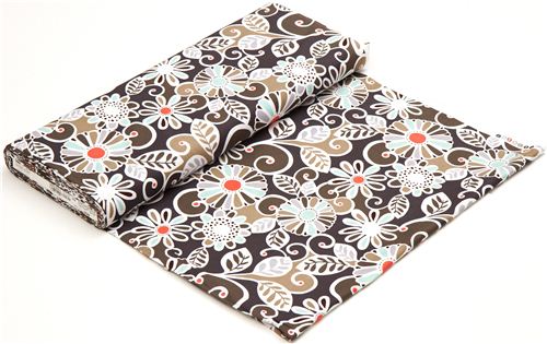 dark grey Michael Miller fabric with turquoise-beige flowers 3