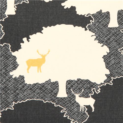 dark grey forest stag animal canvas organic fabric birch USA Fabric