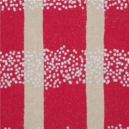 Toile echino rose foncé avec des bandes, des mini-pois argent métallique Tissu