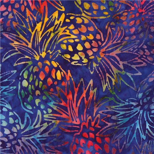 Tissu Robert Kaufman teint/Batik violet fonc avec des ananas, Totally Tropical Tissu