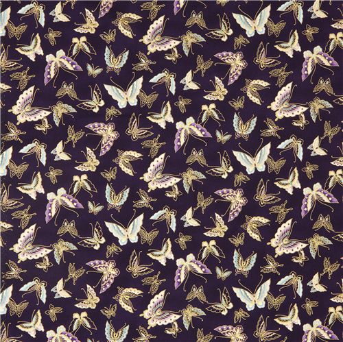 dark purple butterfly fabric with gold Robert Kaufman USA 2