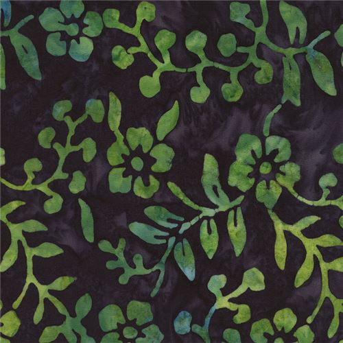 tessuto viola scuro fiori verdi batik Timeless Treasures Tessuto