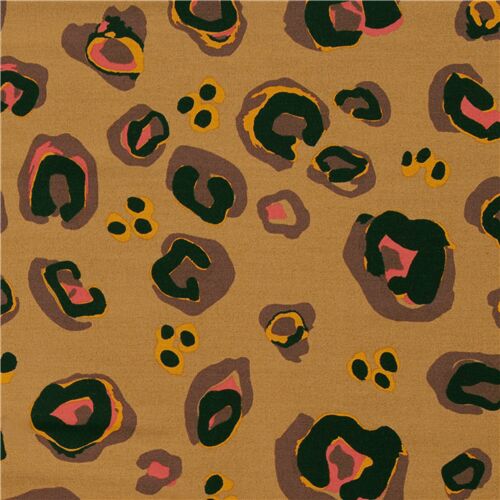 Dark Tan Pop Animal Pink Leopard Spots Fabric