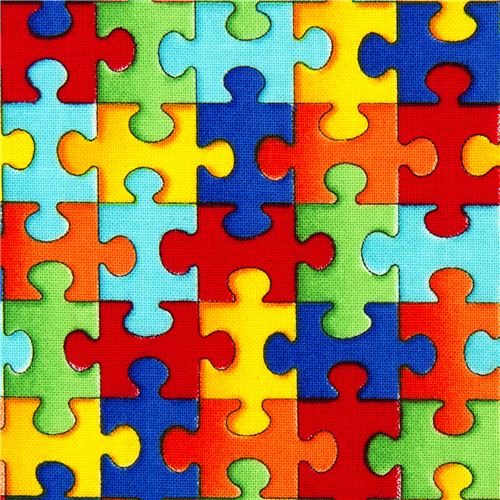 Designer Stoff mit bunten Puzzlestücken aus den USA 1