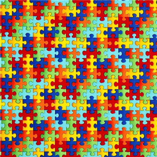 Designer Stoff mit bunten Puzzlestücken aus den USA 2