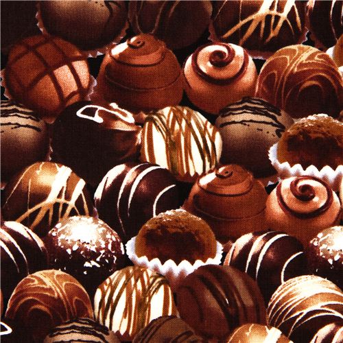 designer fabric with many chocolates 1