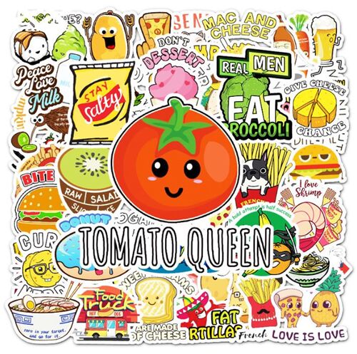 designs food diecut 50 unique sticker pack fruit veg crisps snacks