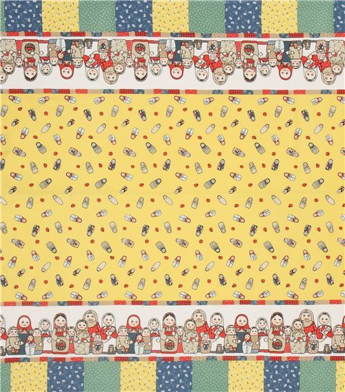 Fat Quarter (50 x 55 cm) - double border Matryoshka fabric by Quilt Gate in yellow 2