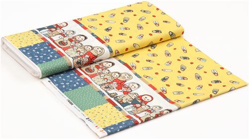 Fat Quarter (50 x 55 cm) - double border Matryoshka fabric by Quilt Gate in yellow 3