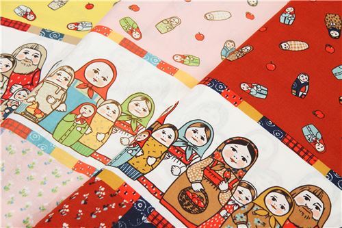 Fat Quarter (50 x 55 cm) - double border Matryoshka fabric by Quilt Gate in yellow 4
