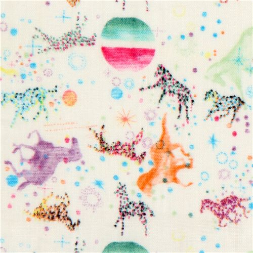 Tissu double gaze avec chevaux colorés et étoiles Tissu