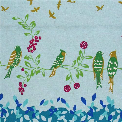 echino canvas Kokka fabric birds blue from Japan 1
