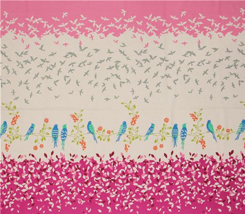 echino canvas Kokka fabric birds pink from Japan 2