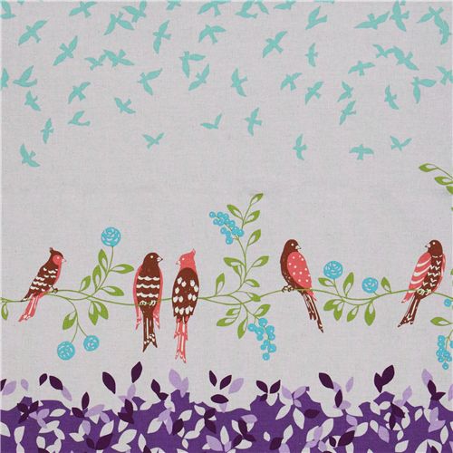 echino Canvas Kokka Stoff Vögel violett aus Japan Stoff