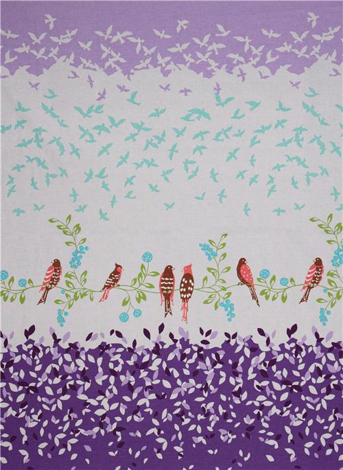 echino canvas Kokka fabric birds purple from Japan 2