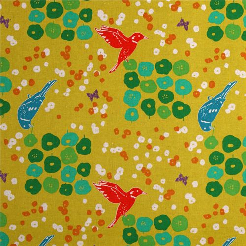 echino Canvas Kokka Stoff Blumen Vögel gelb Japan 2