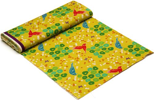 echino Canvas Kokka Stoff Blumen Vögel gelb Japan 3