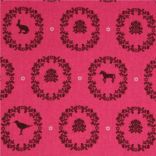 echino Canvas Kokka Stoff Ornamente Tiere pink Japan 1