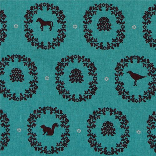 echino canvas Kokka fabric ornaments animals turquoise 1