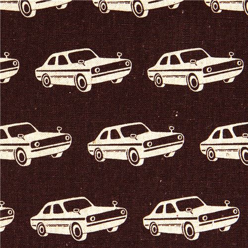 echino Canvas Designer Stoff Cars Auto braun aus Japan 1