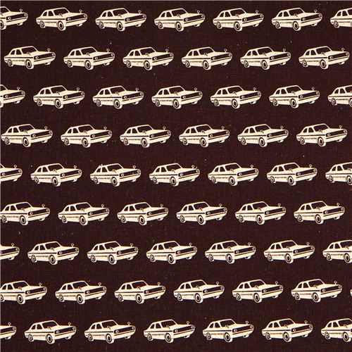 echino Canvas Designer Stoff Cars Auto braun aus Japan 2