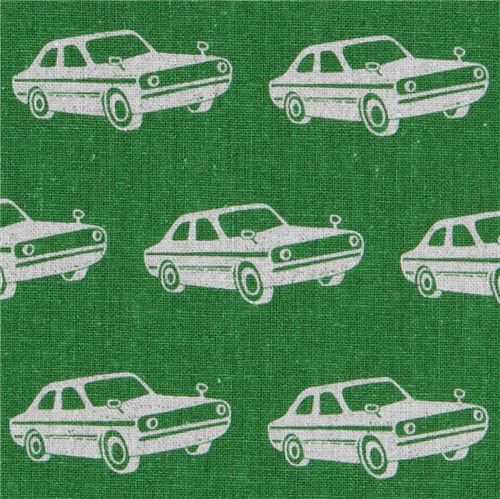 echino Canvas Designer Stoff Cars Auto grün aus Japan 1