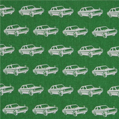 echino Canvas Designer Stoff Cars Auto grün aus Japan 2