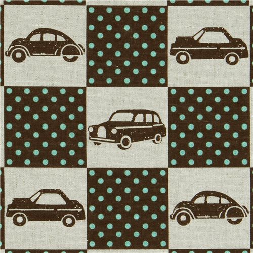 echino Canvas Designer Stoff Cars Auto Quadrate braun 1