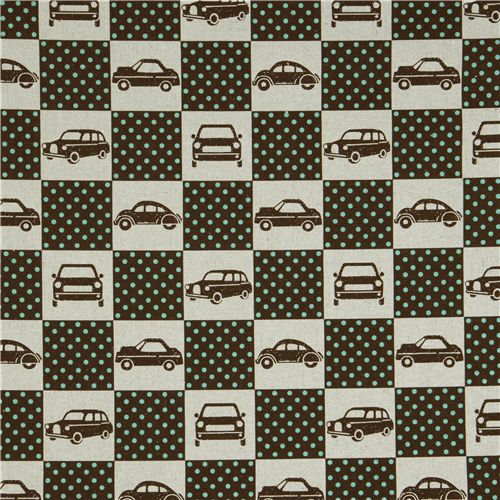 echino Canvas Designer Stoff Cars Auto Quadrate braun 2