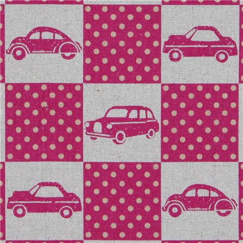 echino canvas designer fabric cars squares pink Japan 1