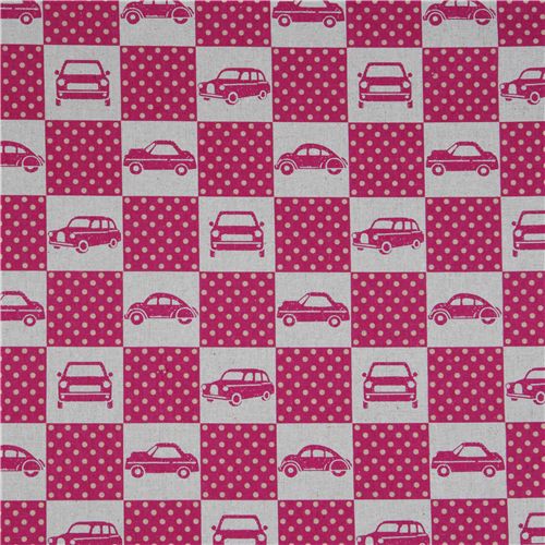 echino canvas designer fabric cars squares pink Japan 2
