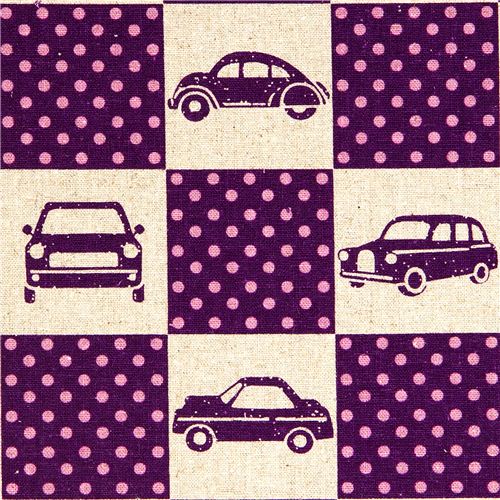 echino canvas designer fabric cars squares purple Japan 1